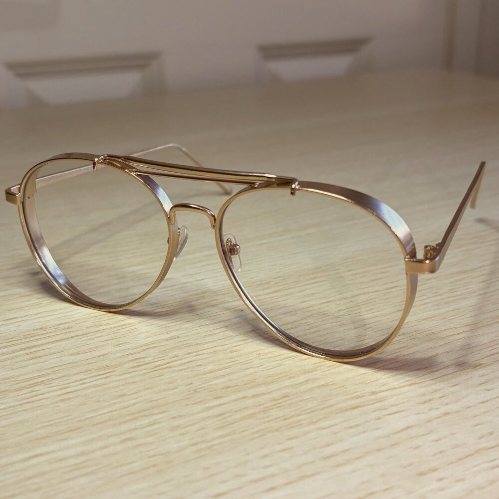 Flat Top Aviator Glasses | Gold Wire Frame Clear Lens Unisex